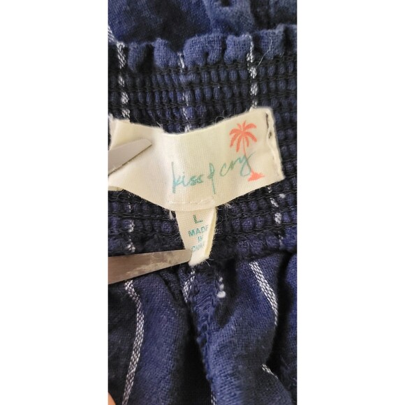 Kiss and Cry Women's Linen Pants Sz Large Wide-Leg Navy Blue Stripe Beach Boho - Picture 4 of 4